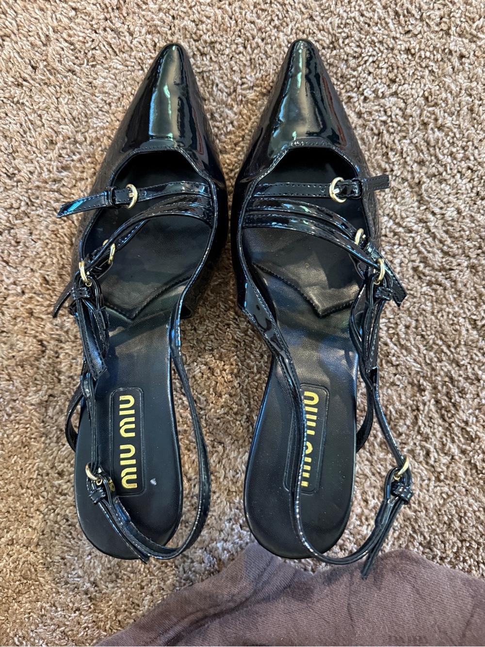 Miu Miu Black Patent Leather Pointed Slingback Heels